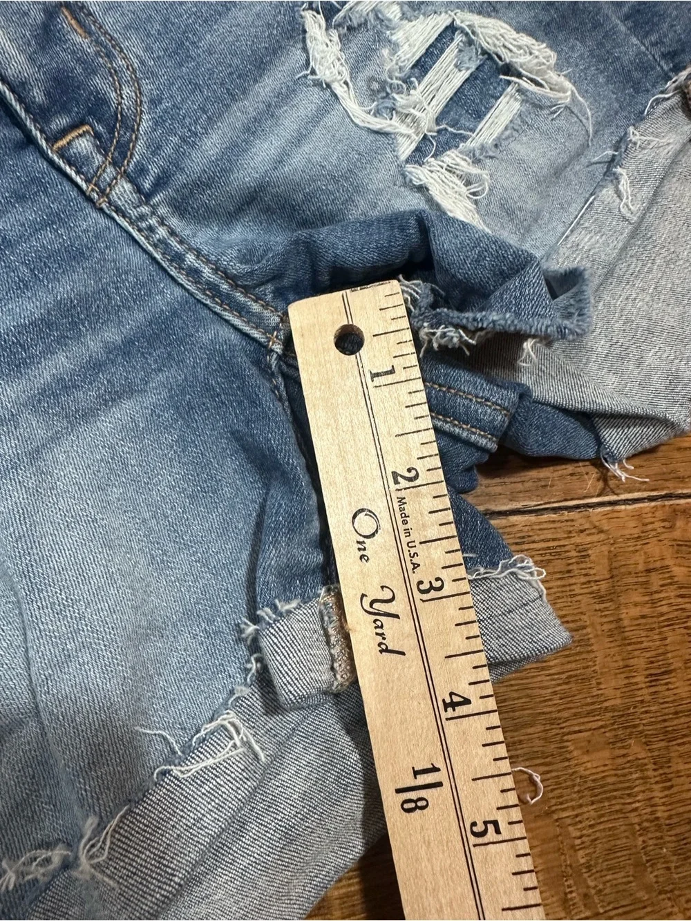 American Eagle Outfitters high‎ rise shortie sz 2 Distressed Blue Denim Shorts